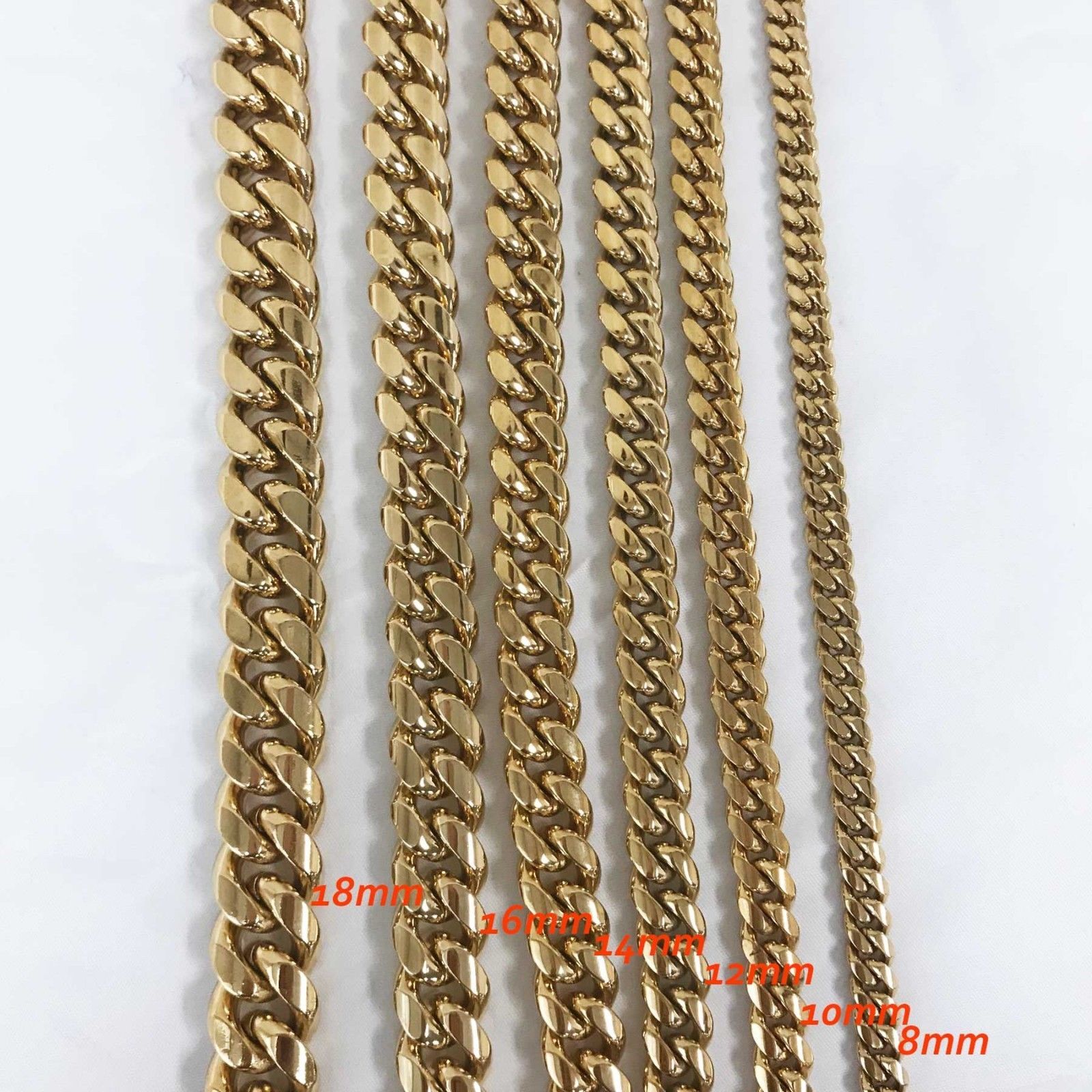 6/8/12/14/16/18mm 24 in Men Cuban Miami Link Set 18k Gold Plated Stainless Steel