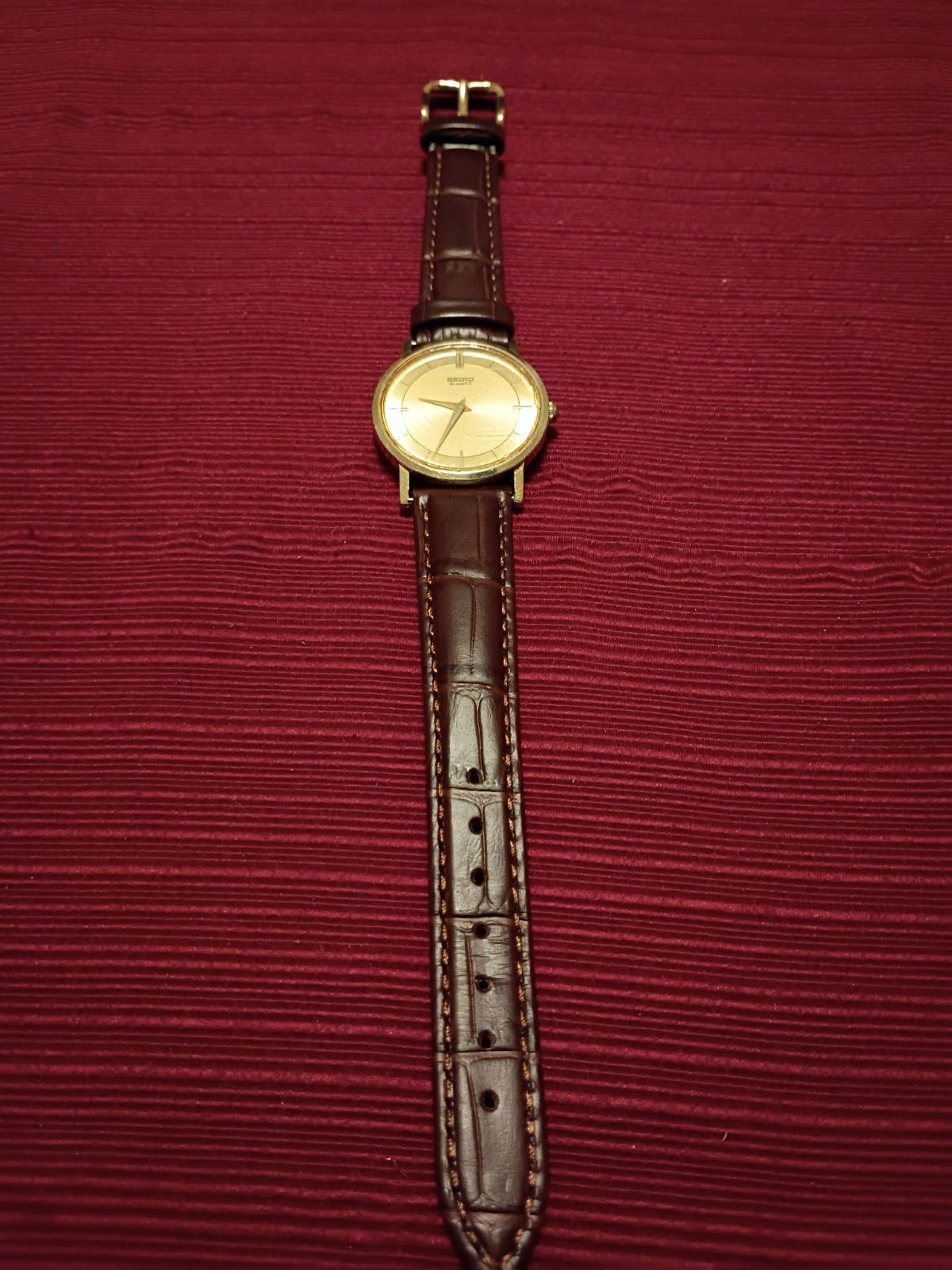 Seiko Quartz Vintage Men’s Gold Dial Gold Case Brown Leather Strap