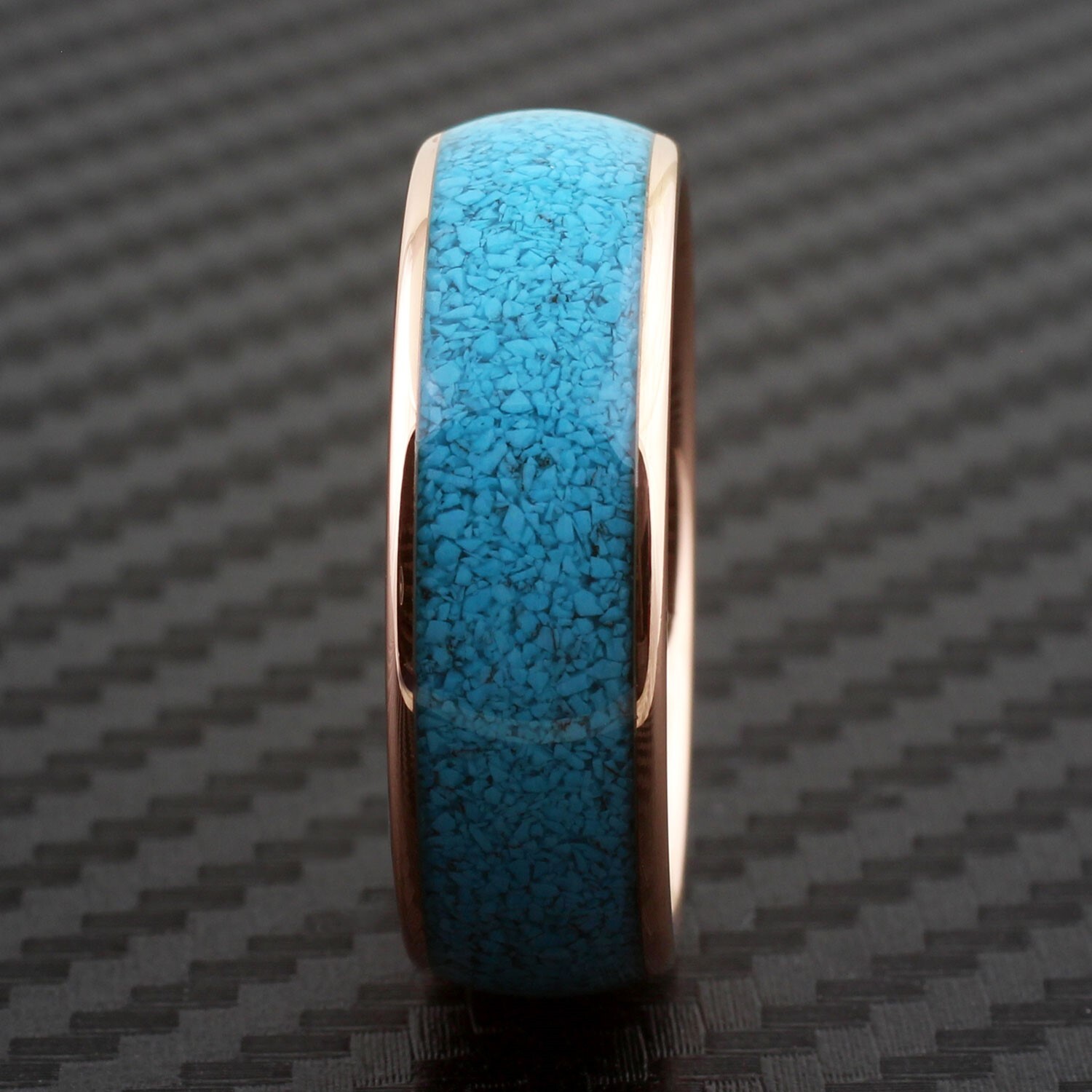 8mm Silver, Black or Rose Gold Plated Tungsten w/ Crushed Turquoise Men’s Ring