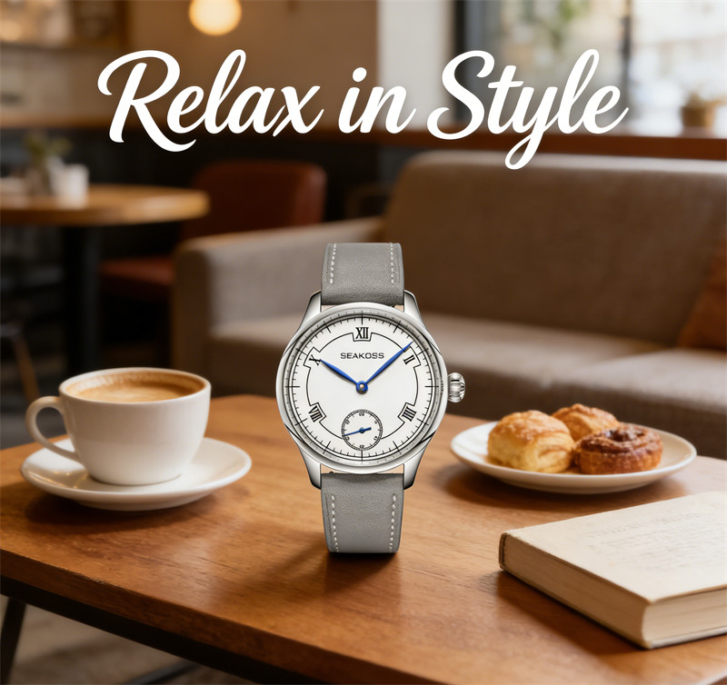 SEAKOSS Manual Wind Mechanical Watch White Roman Dial Blued Hands Small Second