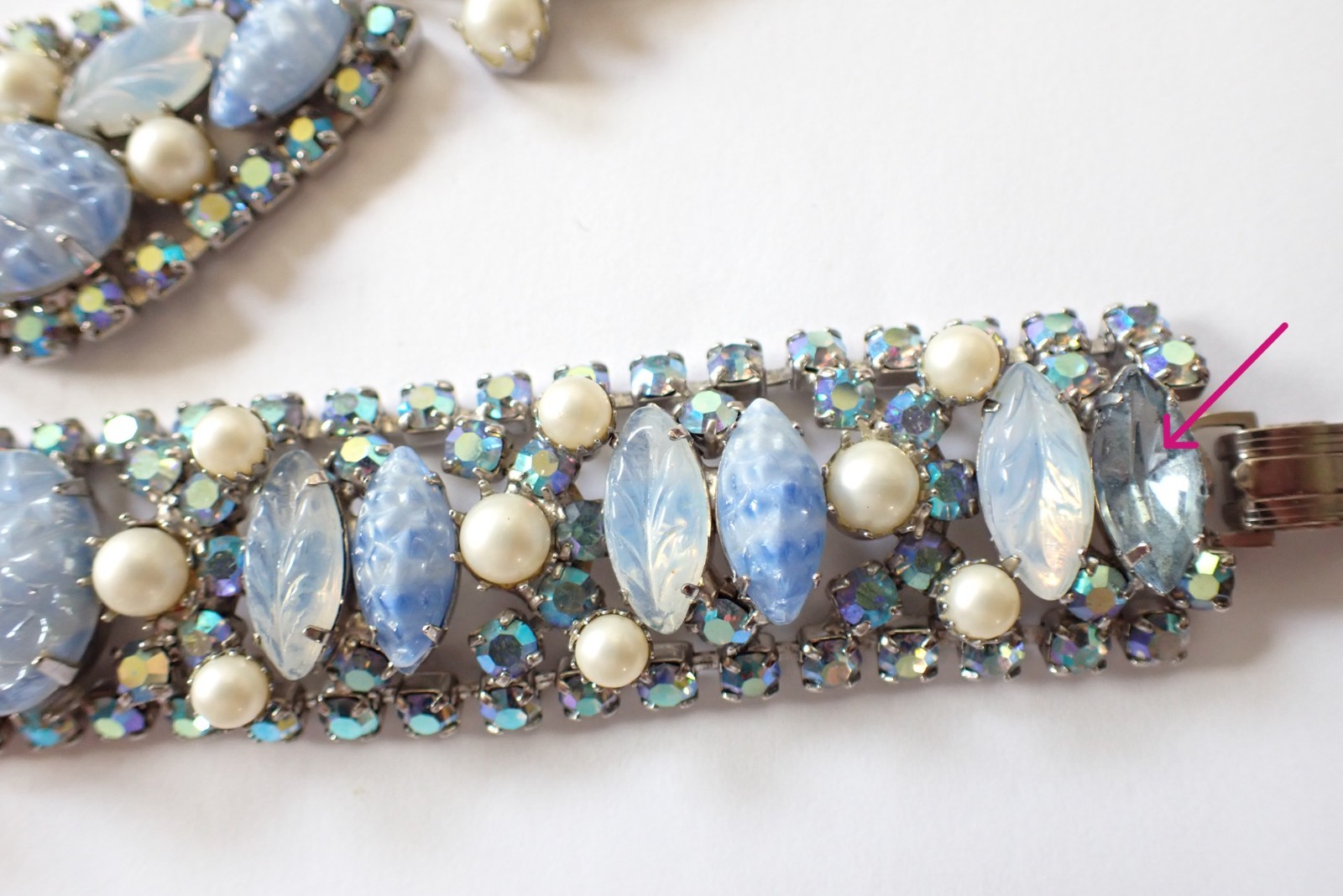 Vintage Juliana Style Blue Rhinestones Pearls Necklace Bracelet Earrings Set