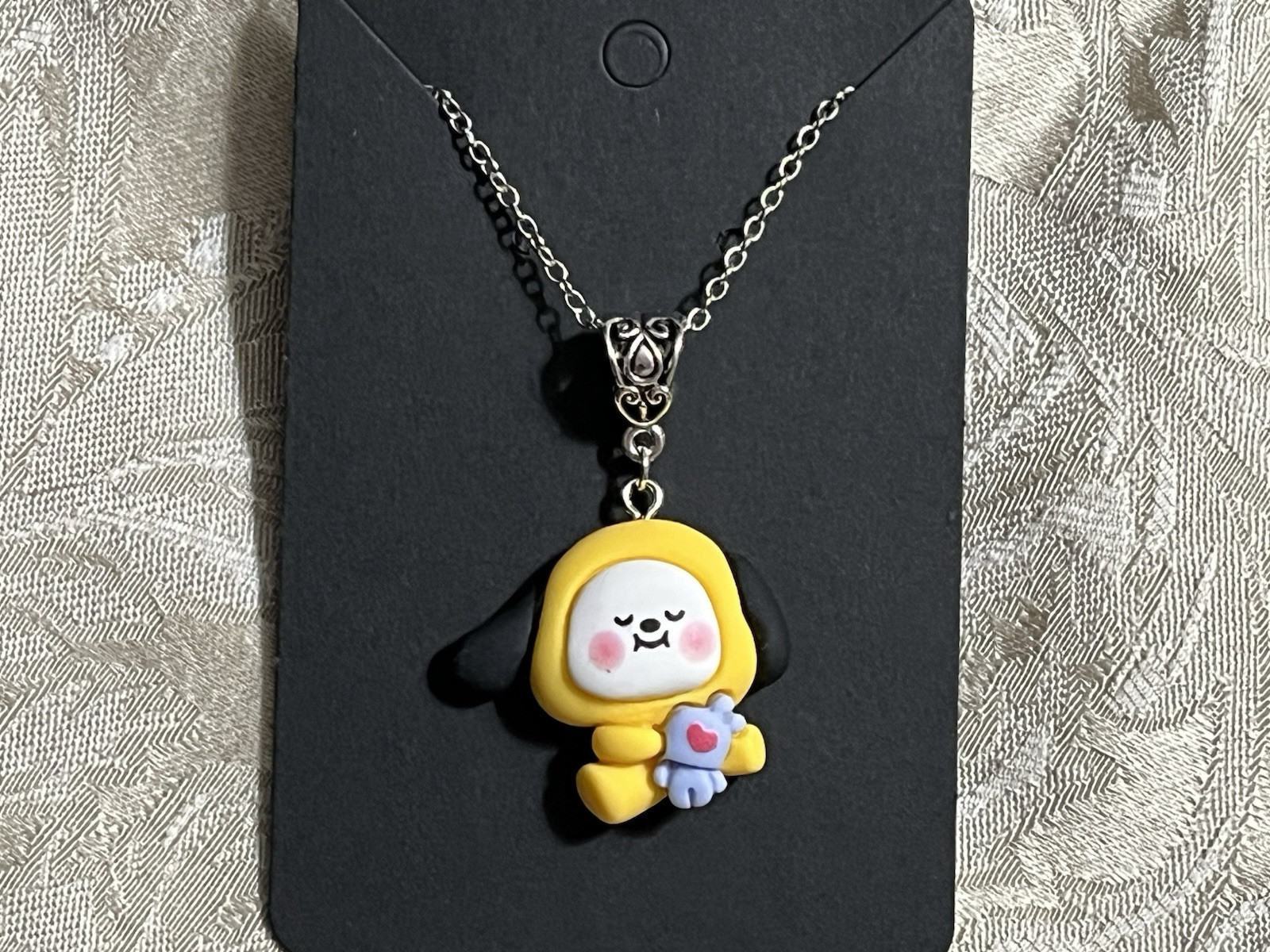 K POP Anime Cartoon Emojis Character Silver Resin Charm Pendant Necklace 18”