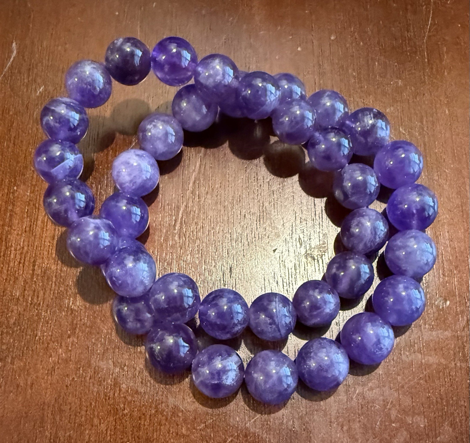 10mm Purple Chevron Amethyst Crystal Gemstone Bead Stretch Bracelet 7″ 8“ inches