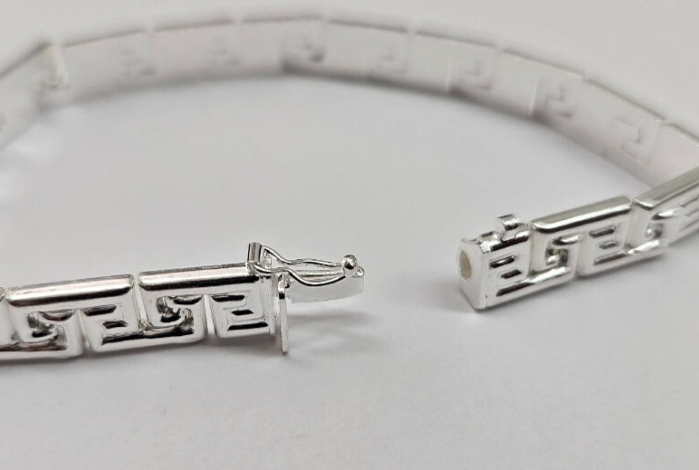 925 Sterling Silver Stampato Greek Key Link Necklace Bracelet Italy 8mm 7″-18″