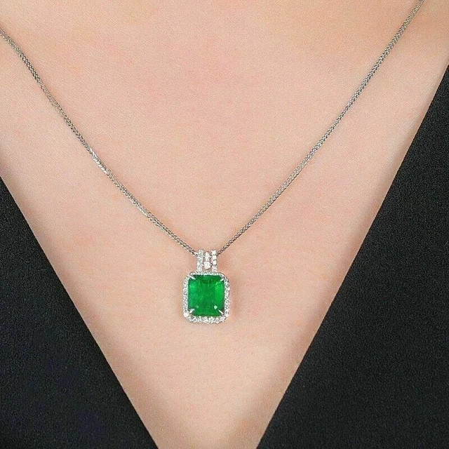 Natural Emerald 3.00Ct Emerald Cut Women’s Beauty Pendant 14K White Gold Plated