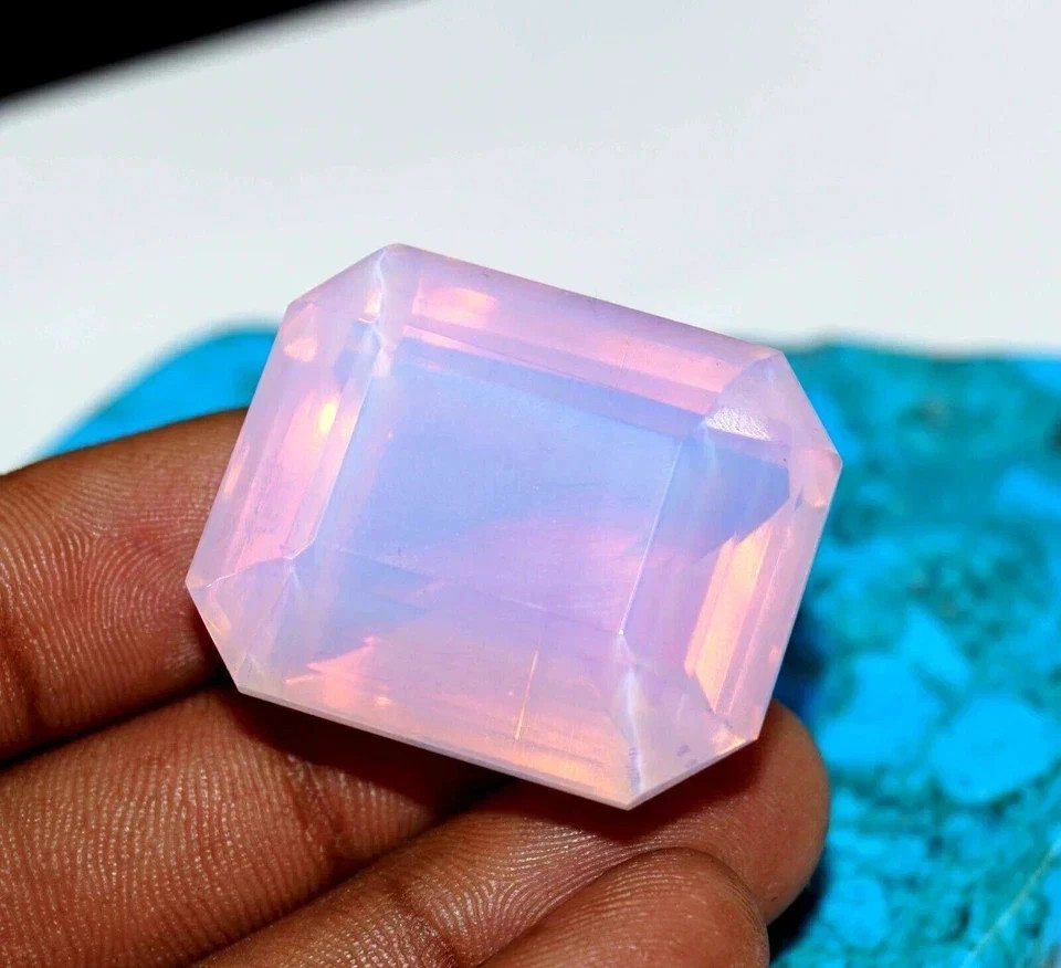 Rare Pink Opal 102.20 Ct Emerald Cut Certified Flawless Gemstone