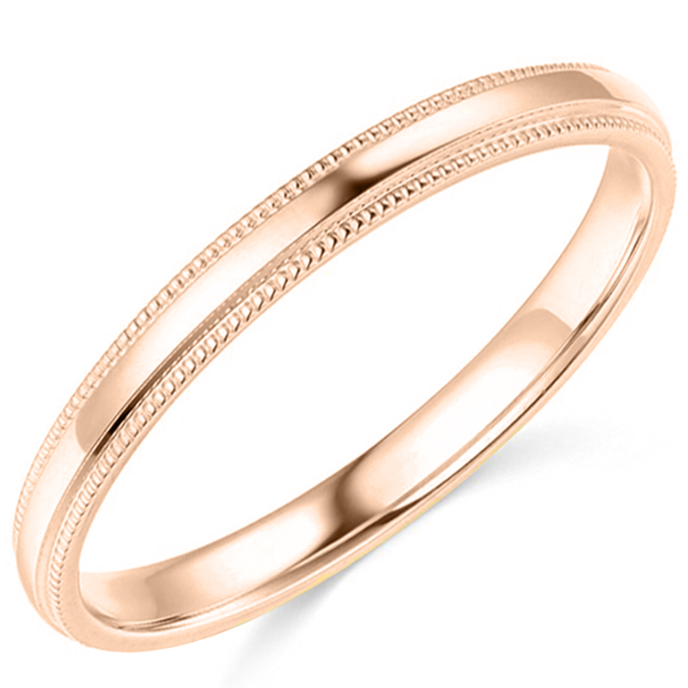 14K Rose Gold 2mm 3mm 4mm 5mm 6mm Comfort Fit Men Women Milgrain Wedding Band