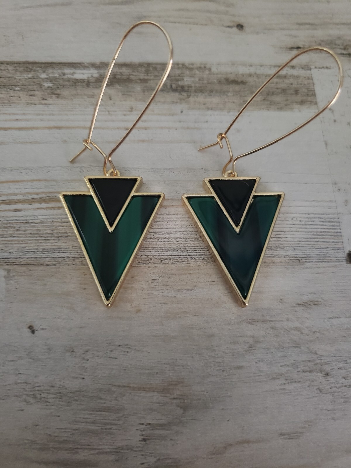 Triangle earrings teal green black modern jewelry gift cool goth gold style love