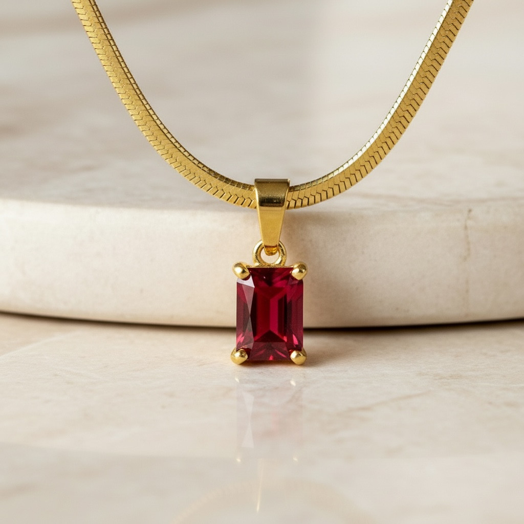 Diamond CZ Snake Chain – Emerald Cut Necklace | Dainty Herringbone | 18k Gold