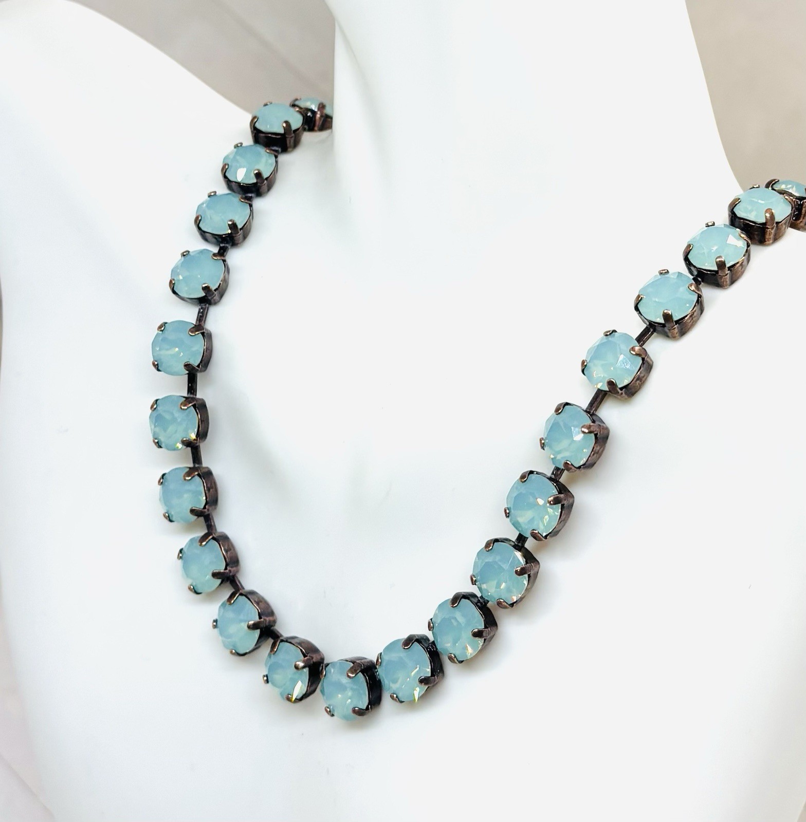 Copper Plated Mint Green Pacific Opal Crystal Cup Chain Tennis Necklace