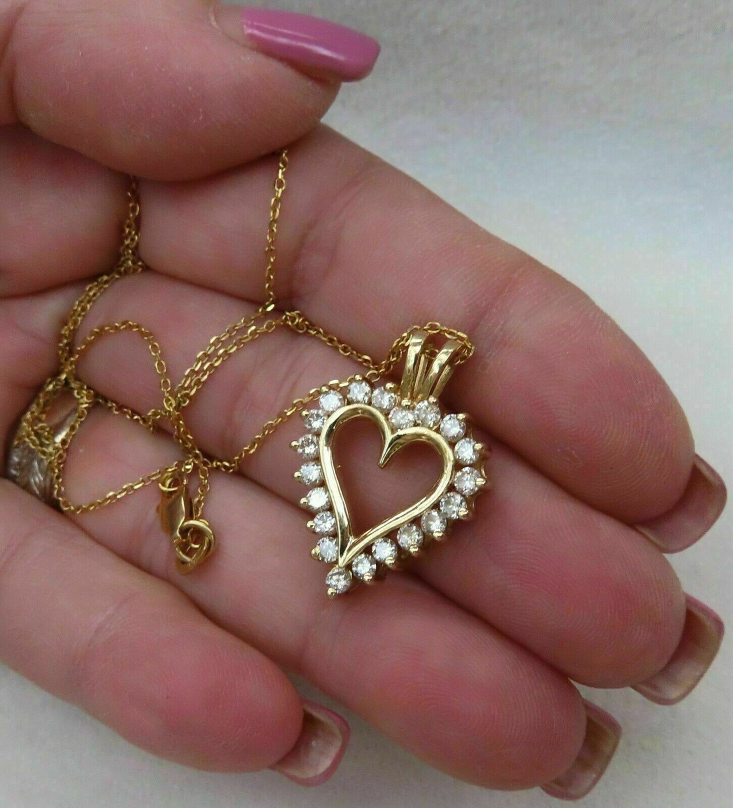1CT Round Lab-Created Diamond Heart Pendant For Womens 14K Yellow Gold Plated