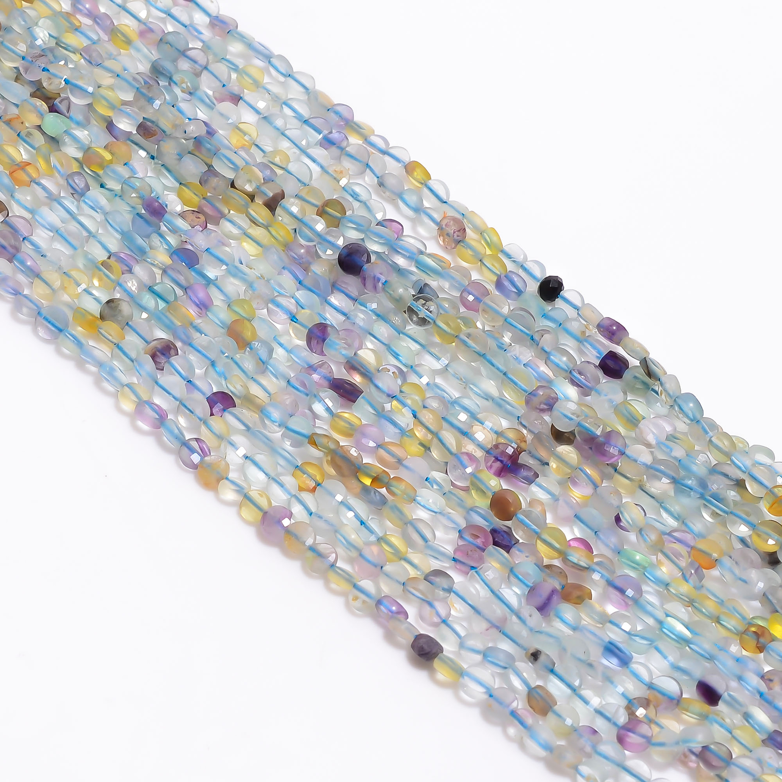 Natural Blue Fluorite Gemstone Coin Shape Faceted Beads 4X4 mm Strand 13″ EB-175