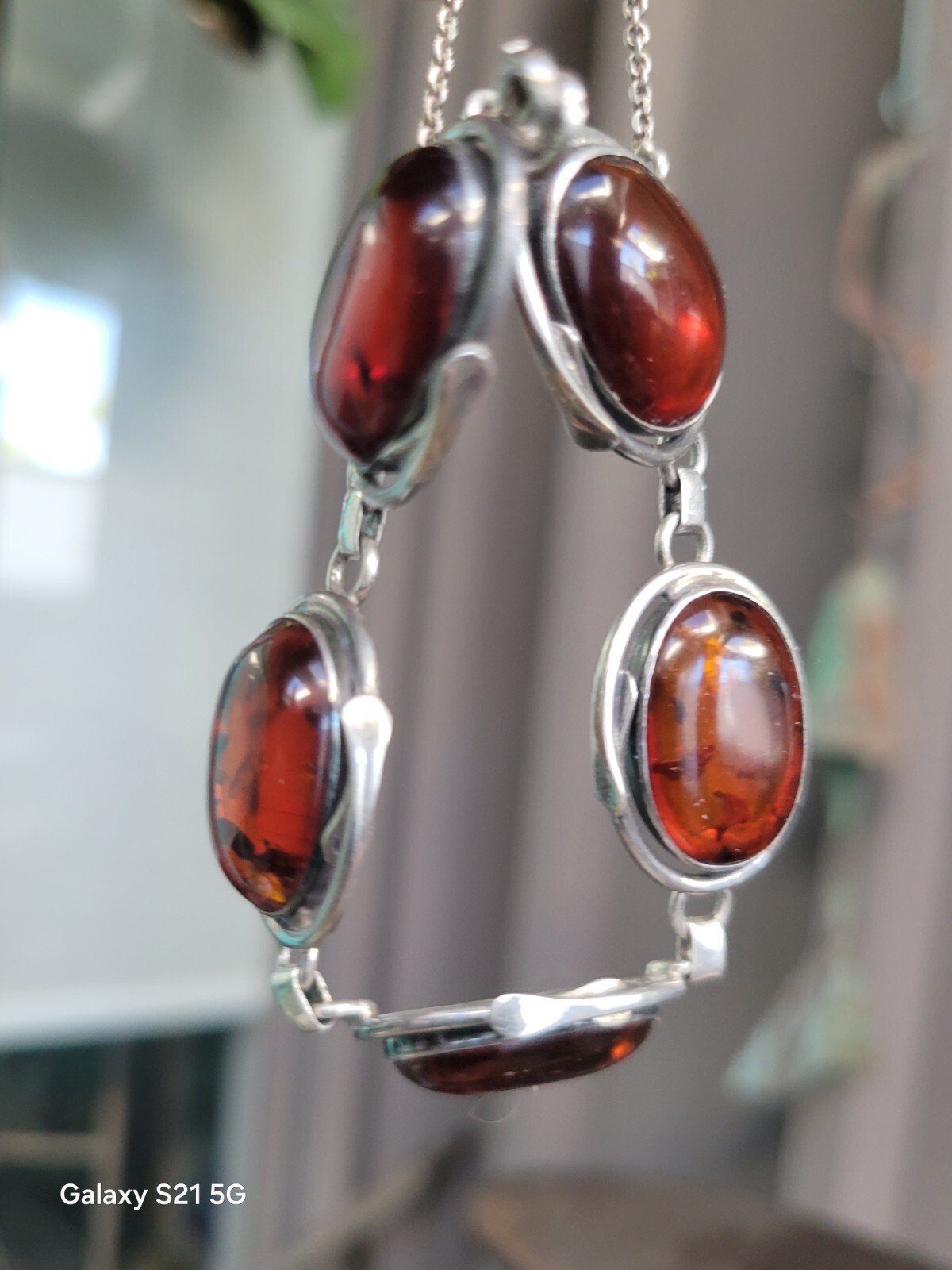 Amber Bracelet 5 Cabochons Sterling Silver Susan Cummings McClures Nsv. TN 90’s