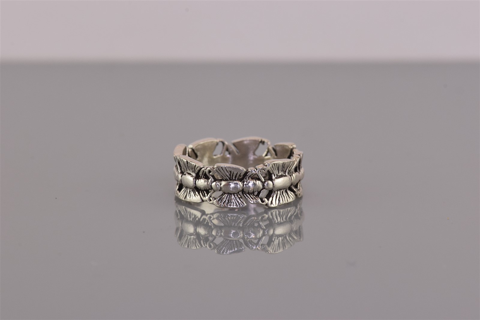 Peter Stone Sterling Silver Carved Dimensional Butterfly Band Ring 925 Sz: 6