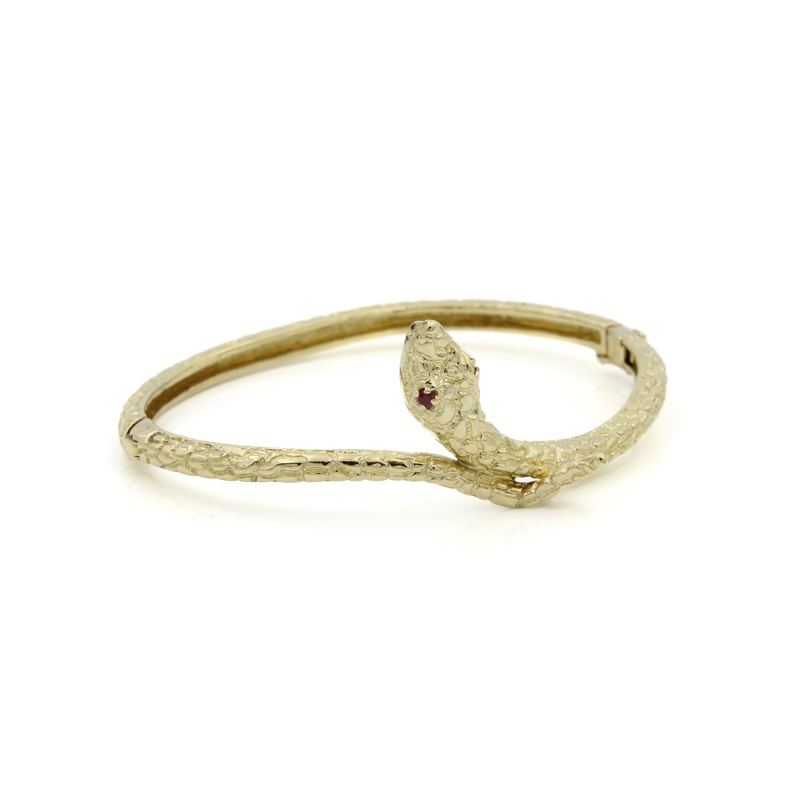 14k Yellow Gold Snake Motif Size 6.5 Inch Hinged Bangle Bracelet #E159196-1