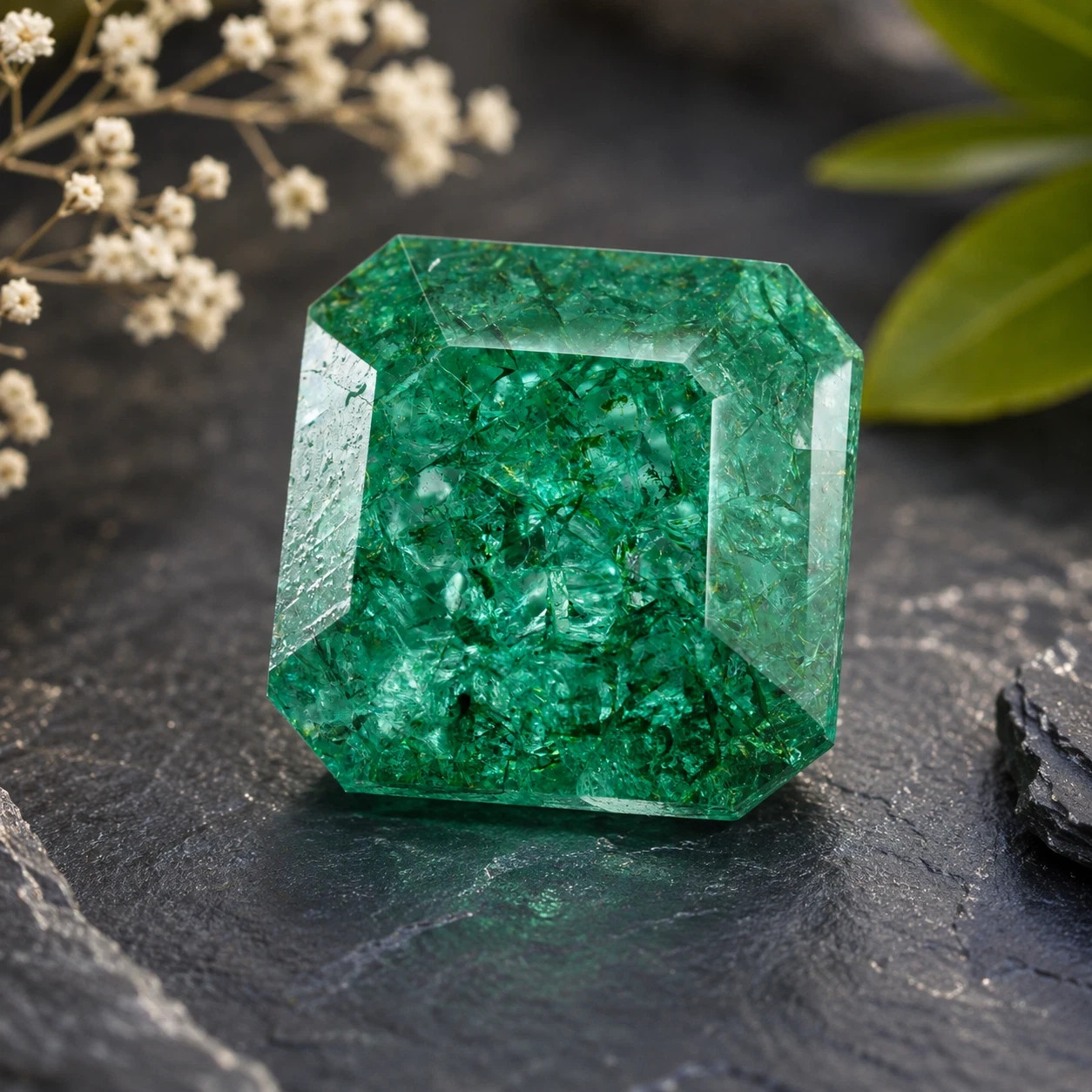 Natural 11.45 Ct Zambian Green Emerald GIE Certified Asscher Cut Loose Gemstone