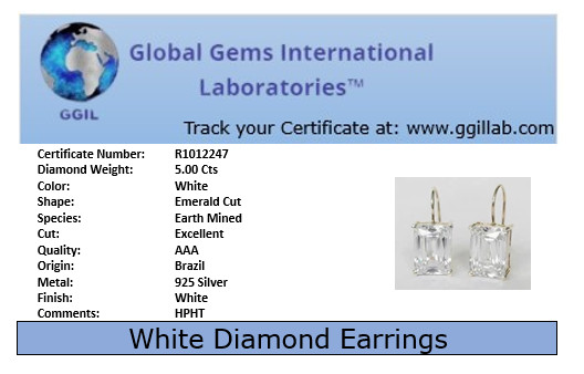 5 Ct Certified White Diamond Solitaire Studs-Great luster & Sparkle.