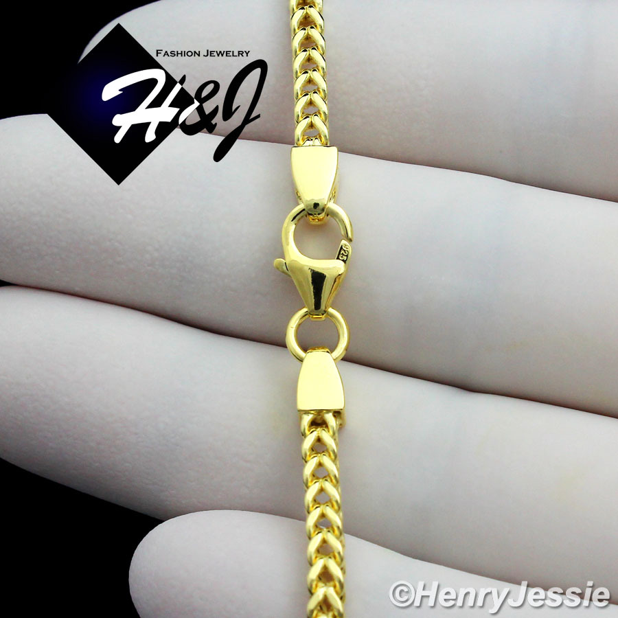 20″24″28″30″MEN 925 STERLING SILVER 2.5MM GOLD PLATED FRANCO BOX CURB NECKLACE*8