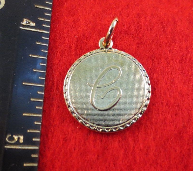 LETTERS A-Z, 14 KT GOLD PLATED ROUND INITIAL DISC CHARM PENDANT