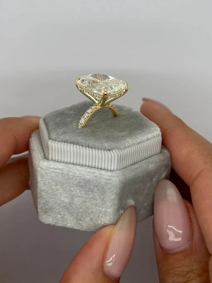 Radiant Certified 5.3 Carat 14k Yellow Gold Lab Grown IGI E F VVS Diamond Ring