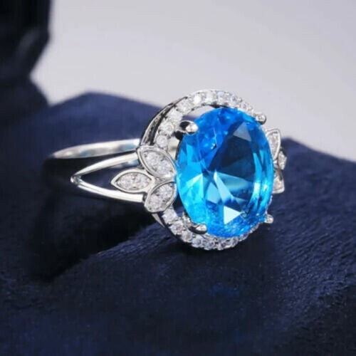Amazing Ring For Proposal Gifts 2.85 CT Simulated Aquamarine Ring Silver Plated