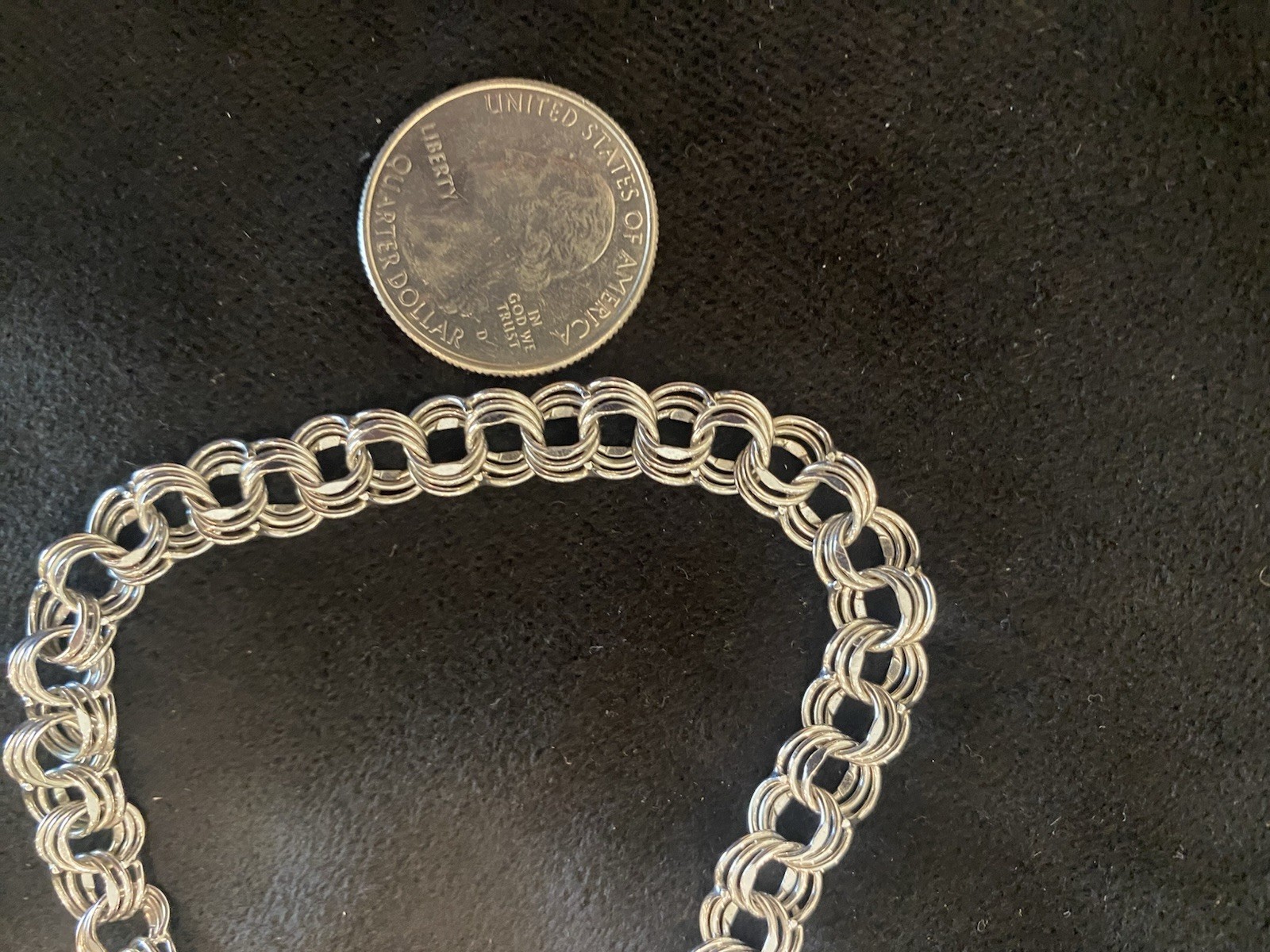 American Sterling 925 Triple Ring Charm Bracelet W/ Safety Chain/clasp 8” 11.30g