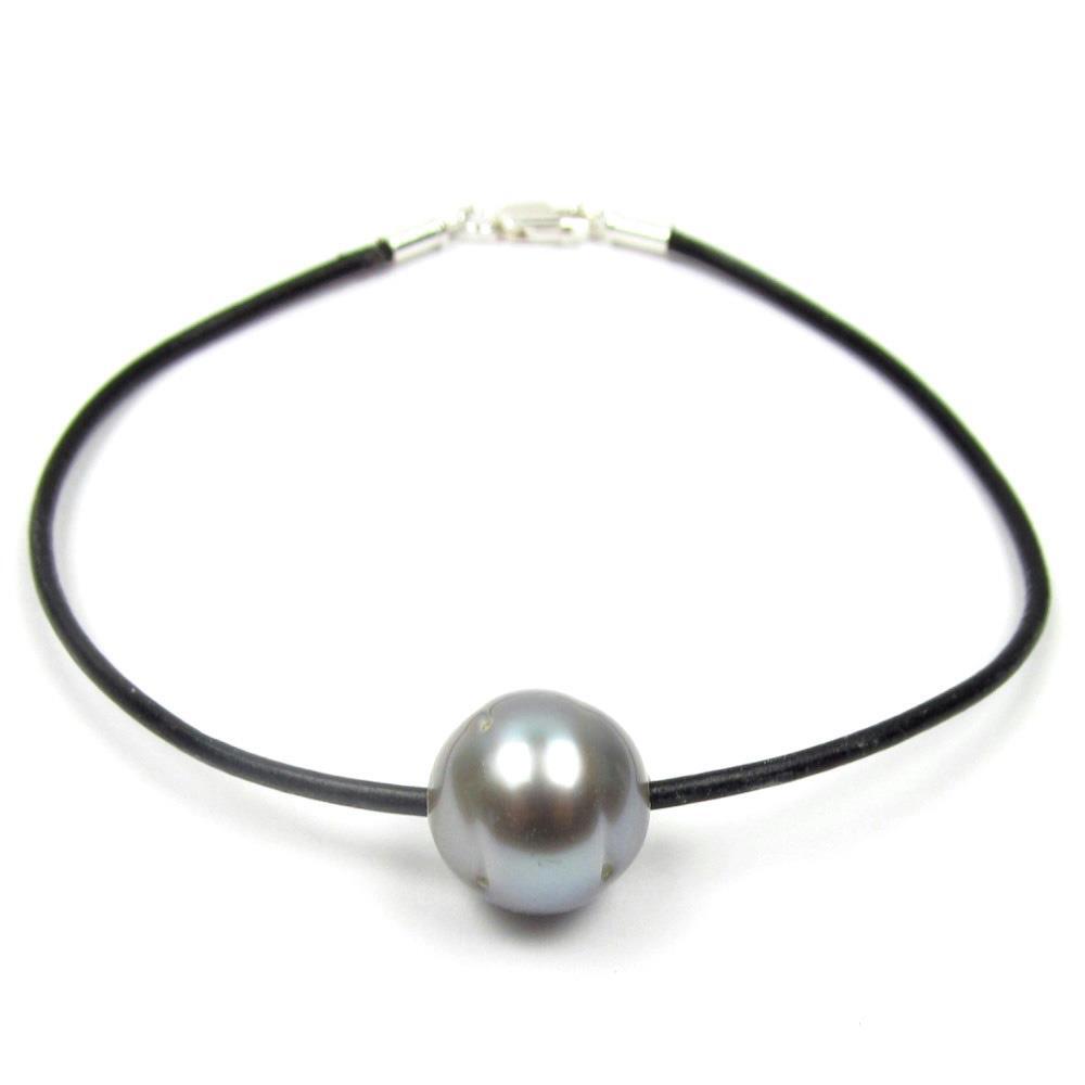 7.5″ Tahitian Silver Gray Pearl Genuine Leather Cord Bracelet Variable Sizes