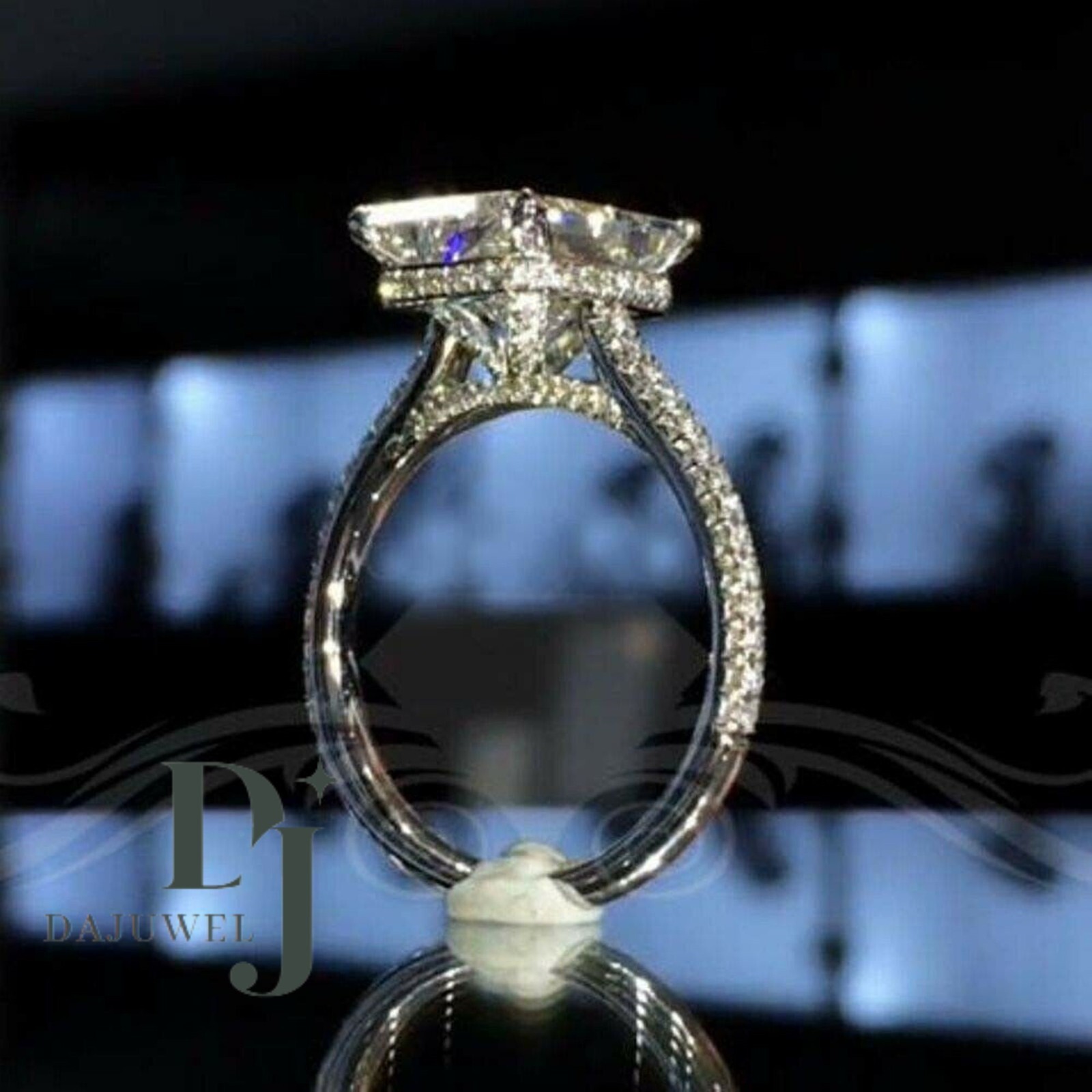 Moissanite Solitaire Engagement Ring 2.50 Carat Radiant Cut Solid 14K White Gold