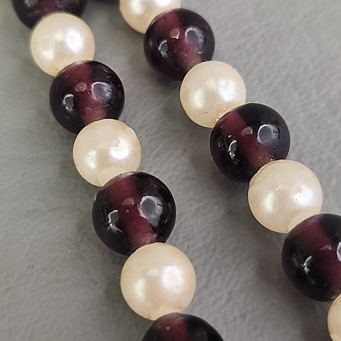 Vintage Beaded Necklace Screw Back Earrings Lot of 4 Glass Black White