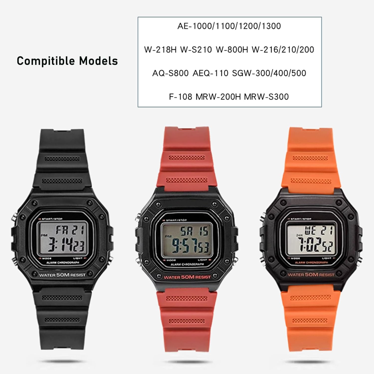 Natural Resin Replacement Watch Band Compatible with Casio W218H W-219H AE1200WH