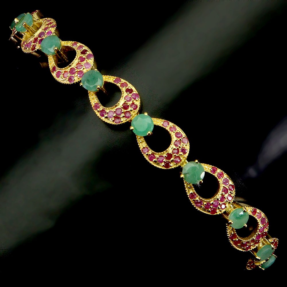 925 Sterling Silver Bracelet Round Emerald Ruby Gemstone No USA Import Fees