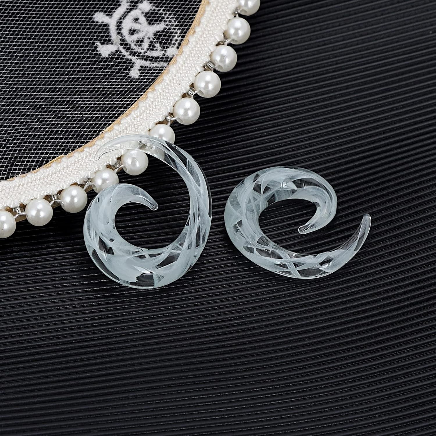 Pair Glass Spiral Tapers Plug Ear Gauges Tunnels Stretchers Piercing Jewelry