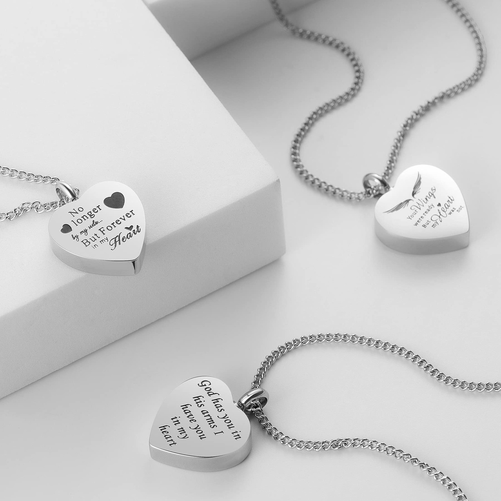 3 Pack Urn Necklace for Ashes Memorial Cremation Jewelry Ashes, Heart Silver …
