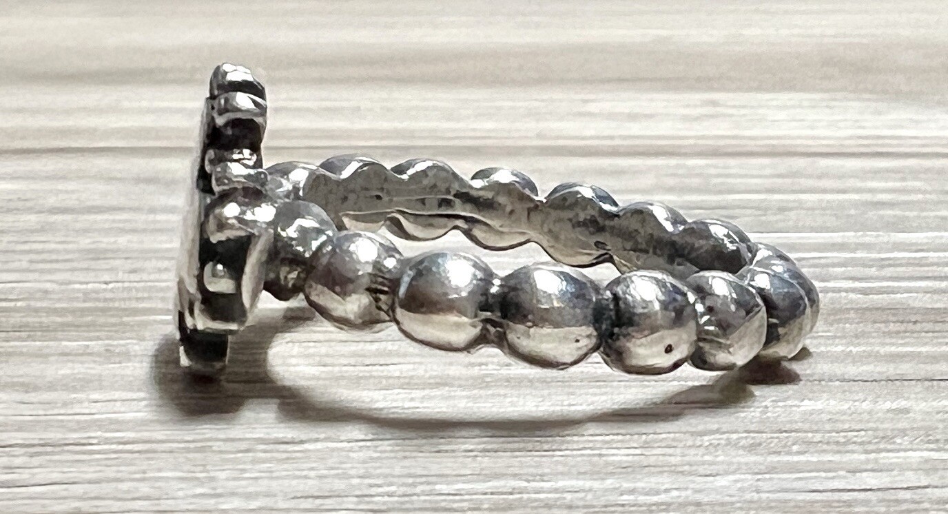 Designer Dian Malouf Sterling Silver Beaded Shank Cross Eternity Ring, Size 6.5