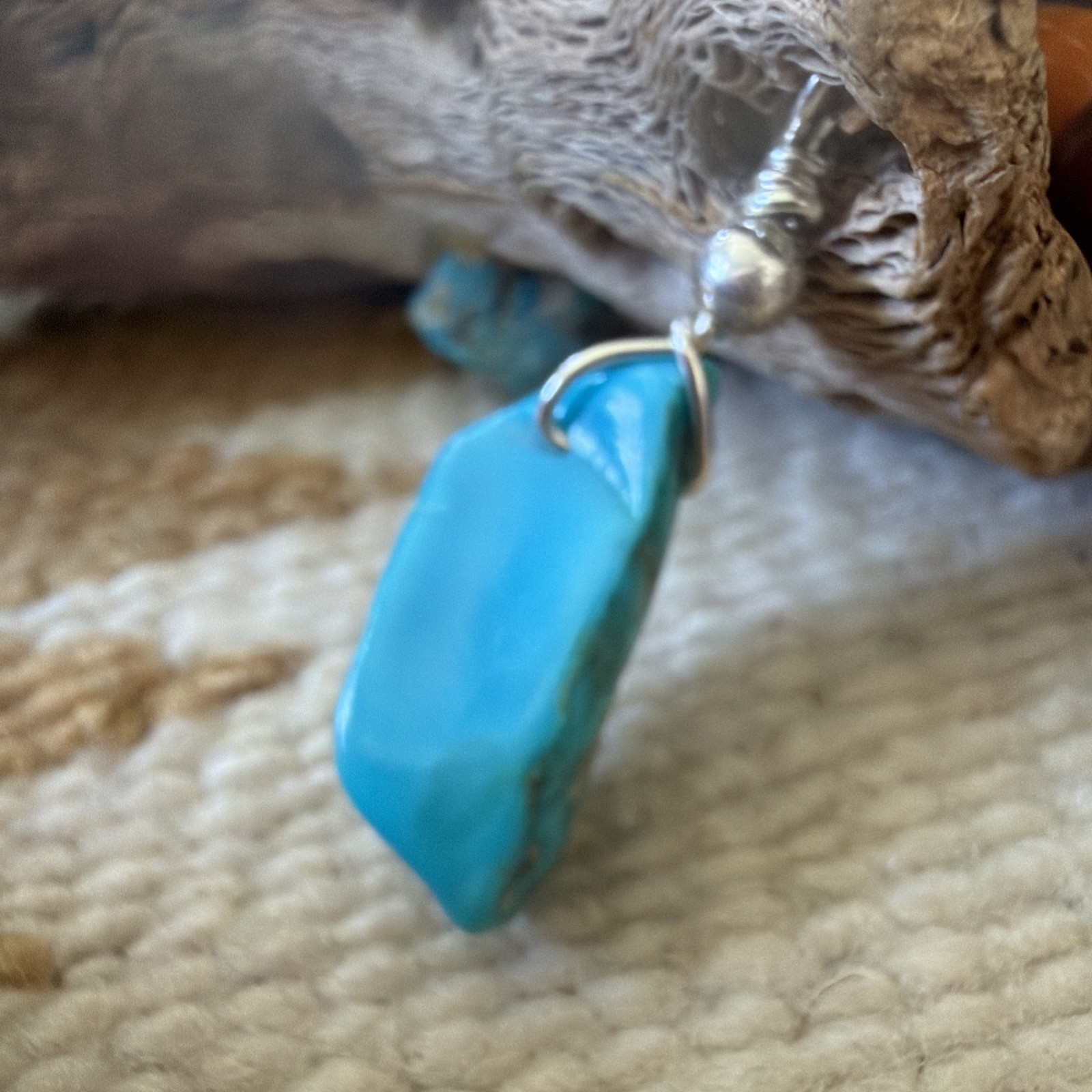 Pendant Genuine Kingman Turquoise Pentagon Sterling Silver Bead – Bale 1 1/2”