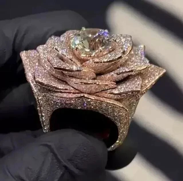 14K Rose Gold Plated 4Ct Round Cut Real Moissanite Cluster Flower Wedding Ring