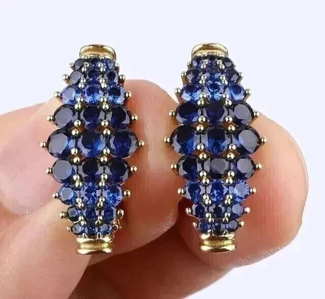 1.50CT Round Cut Simulated Sapphire Huggie Hoop Earrings 14k Yellow Gold Plated
