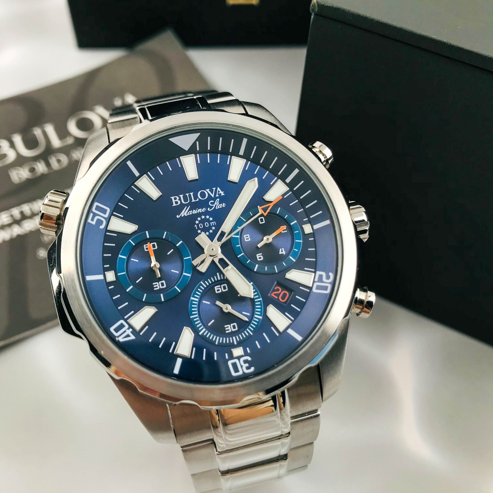 Bulova Marine Star 96B256 Blue Dial Chrono Stainless Steel Men’s Watch 43mm