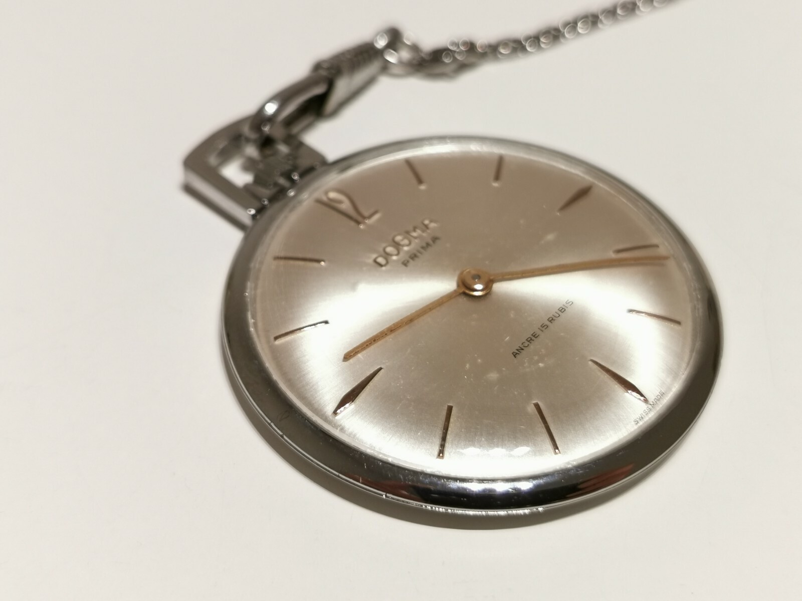 VINTAGE RARE CLASSIC SWISS OPEN FACE MEN’S POCKET WATCH “DOGMA” PRIMA 15 JEWELS