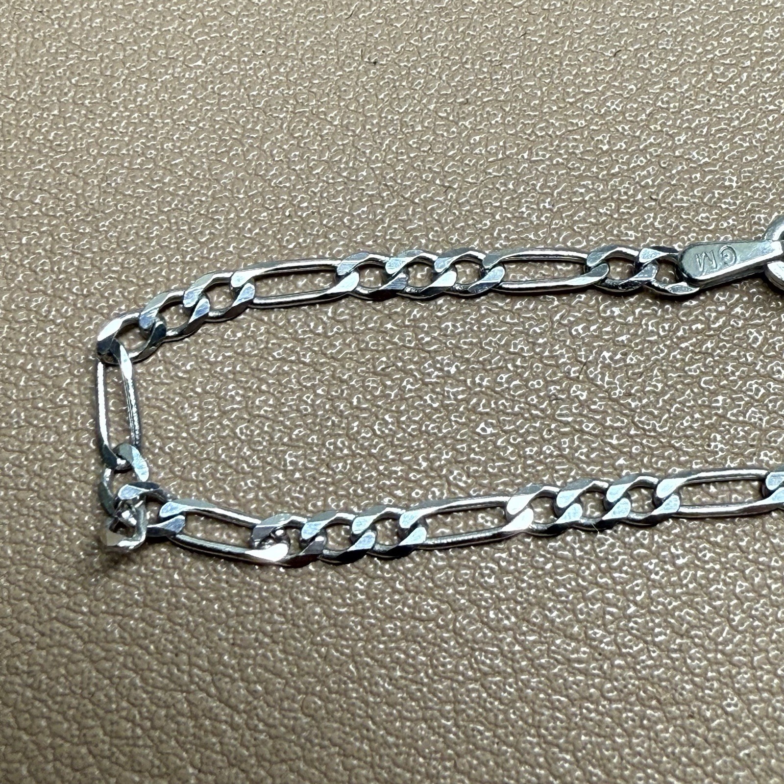 925 Sterling Italy Silver Figaro Flat Link Bracelet 2.3mm 7”