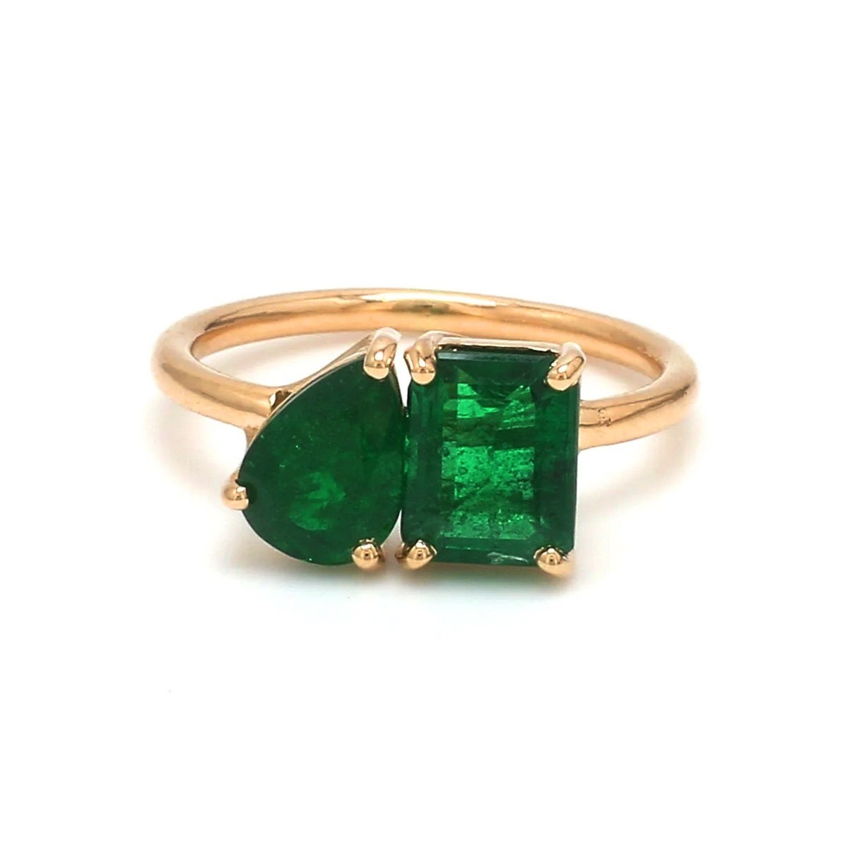 Emerald & Pear Cut 14K (or 18k upon request) Yellow Gold Diamond Ring