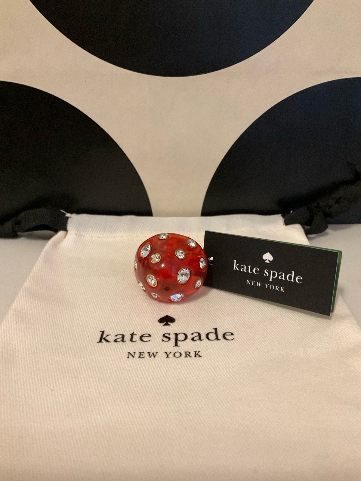 NWT Kate Spade New York Forest Pop Mushroom 12k Gold Plated CZ Crystal Ring Sz 7