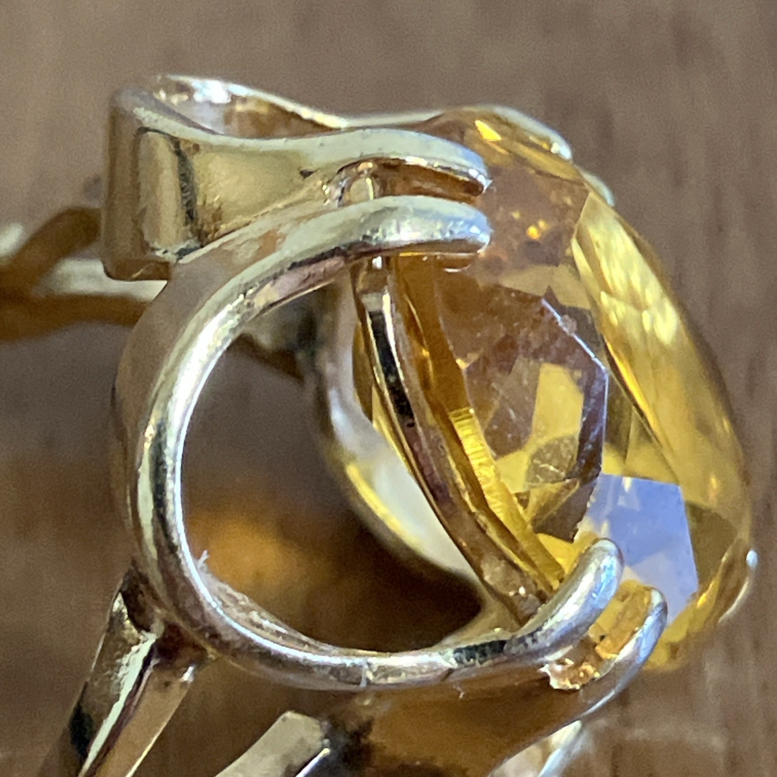 Vintage 18K HGE Gold Plated Cocktail Statement Midi Ring Oval Faux Citrine READ