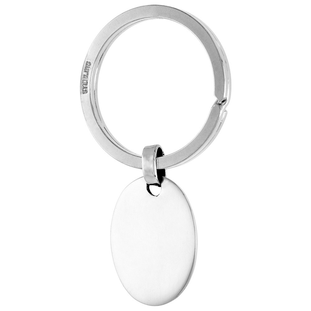 925 Sterling Silver Plain Oval Tag Key Split Ring 1 5/16 Inch (33mm) Wide