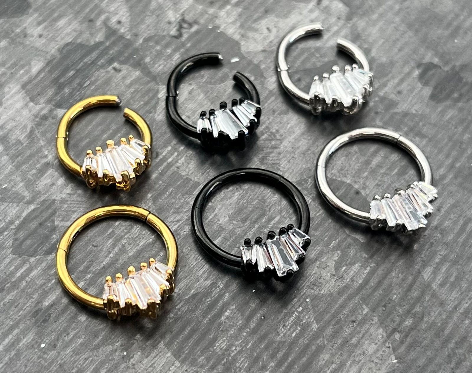 1pc Five Baguette Gems Fan Hinged Segment Ring 16g Septum Helix Ear Cartilage
