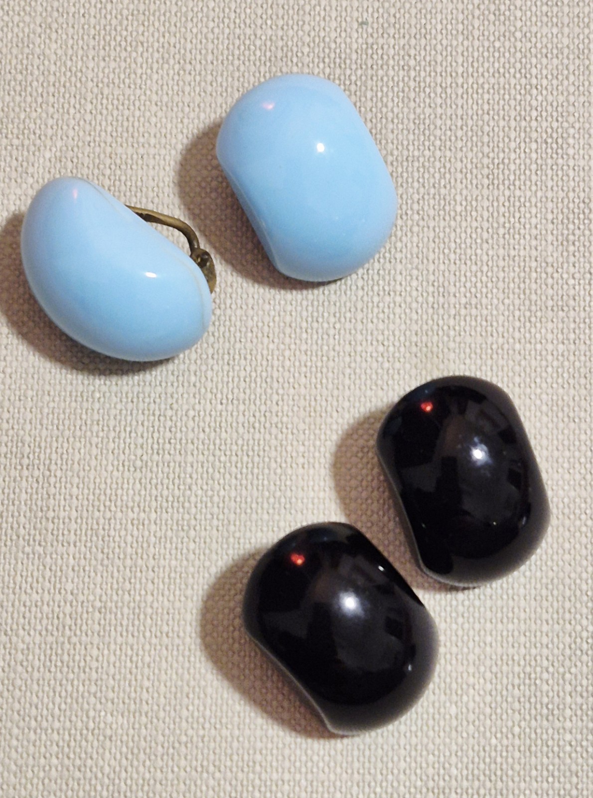 Vintage West Germany Clip-On Earrings Lot | Opaque Light Blue & Glossy Black
