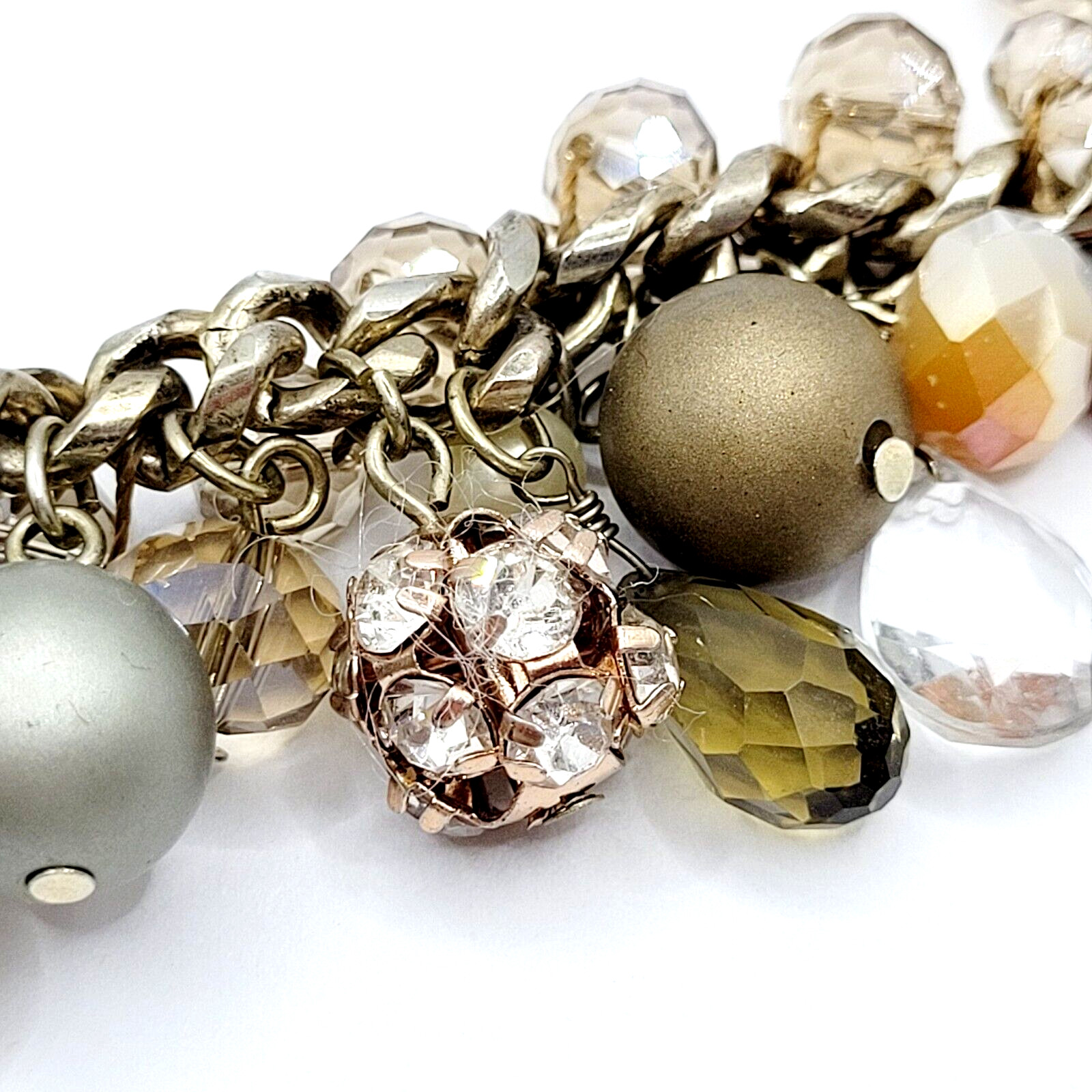 Loft Ann Taylor Sparkling Multi Bead Shape Silver Tone Cluster Necklace Signed