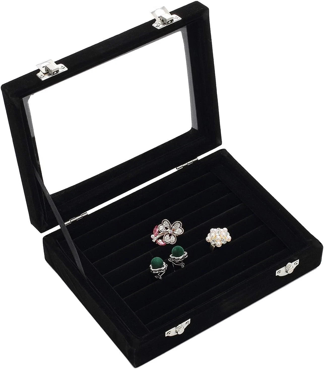 Jewelry Box Rings Organizer Tray 7 Slots Velvet Jewelry Earring Storage Box With