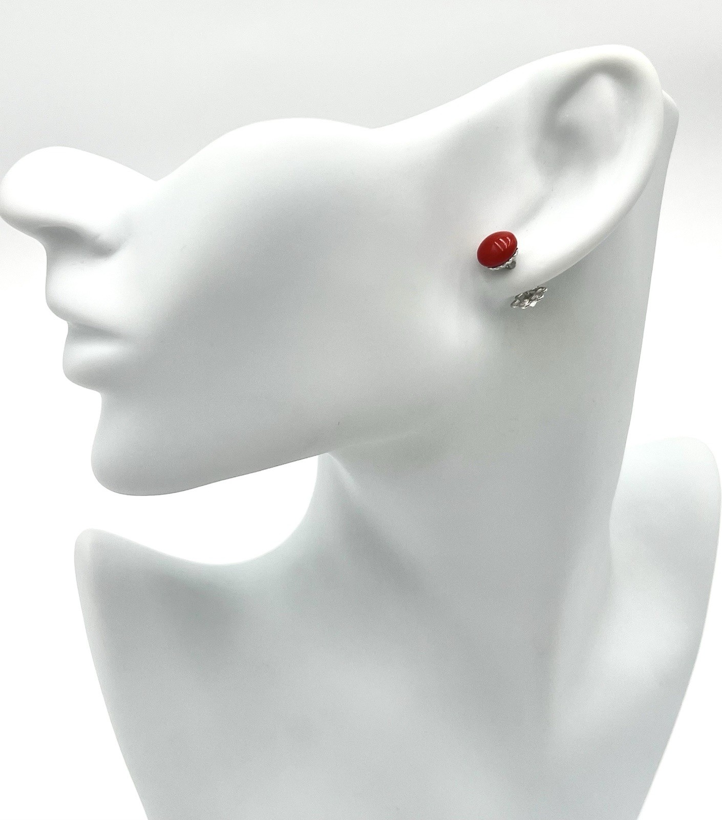 Mediterranean Red Coral Earrings 8mm 925 Silver – Elegant Buttons Women