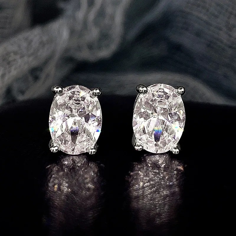 Huitan Simple Stud Earrings with Oval CZ for Lady Daily Wear Ear Accessories
